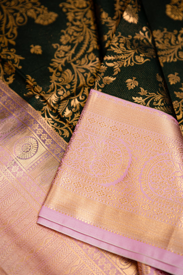 Midnight & Blossom: The Black Kanchipuram with Light Pink