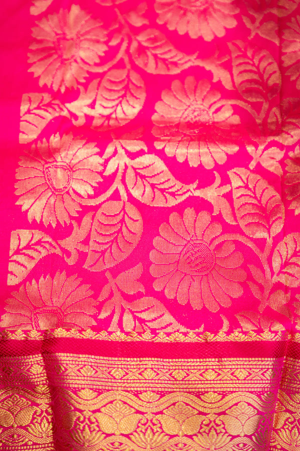 The Radiant Sunbeam: Canary Yellow Silk Saree with Magenta Contrast