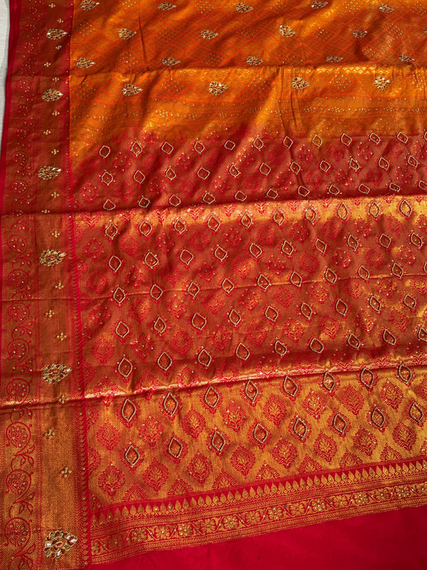The Amber Grid: Mustard Yellow Patola-Style Silk Saree with Vermilion Red Border