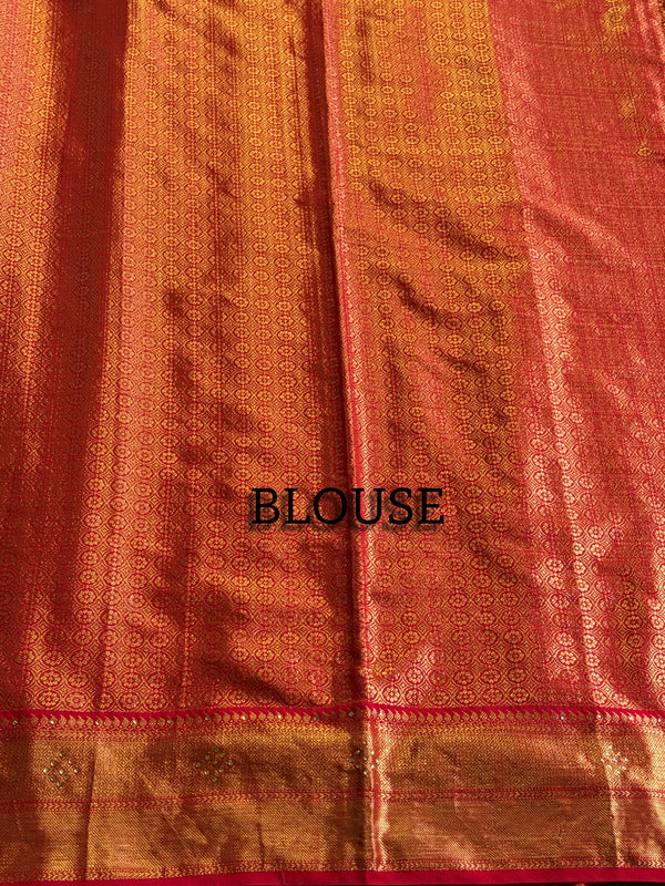 The Amber Grid: Mustard Yellow Patola-Style Silk Saree with Vermilion Red Border