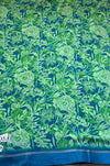 The Verdant Oasis: Mint & Sea-Blue Chiffon Saree with Graphic Floral Print