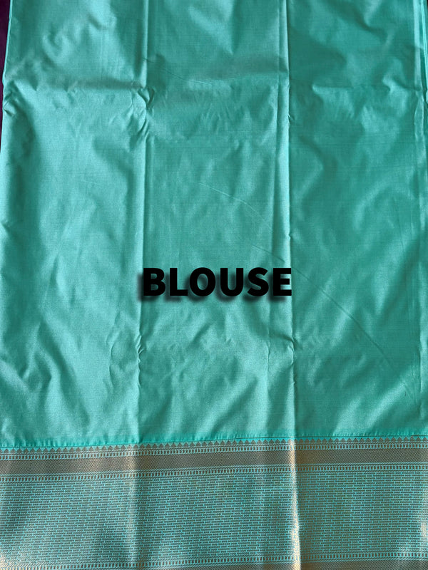 The Yamini Vilasa: Deep Plum & Turquoise Cyan Kanchipuram Silk Saree