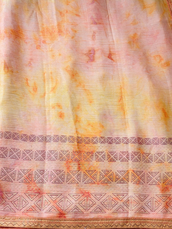 The Rohini Vilasa: Sunset Peach Cloud-Wash Saree