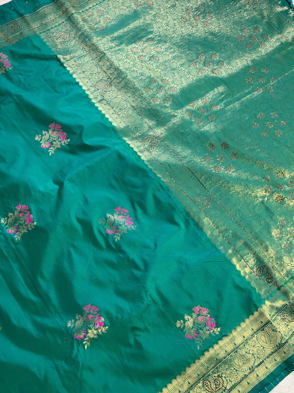 The Emerald Yamuna: Sea Green & Gold Banarasi Silk Saree