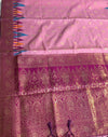 The Blush Temple: Pastel Pink Organic Linen Saree with Temple Ikat & Gold Zari