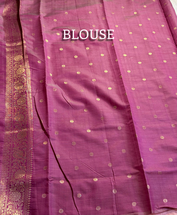 The Blush Temple: Pastel Pink Organic Linen Saree with Temple Ikat & Gold Zari