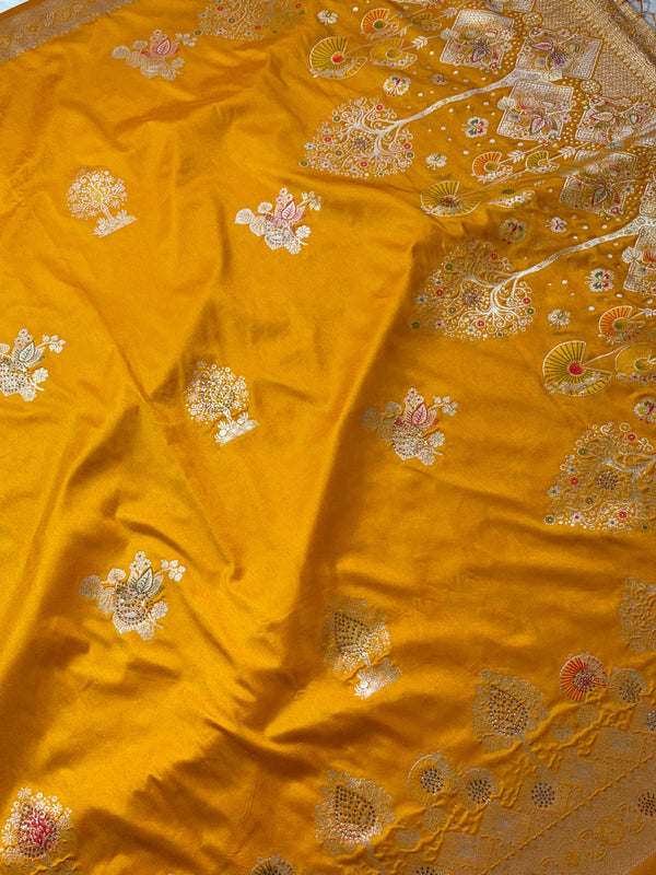The Hemakshi Vilasa: Haldi Mustard & Antique Zari Woven Saree