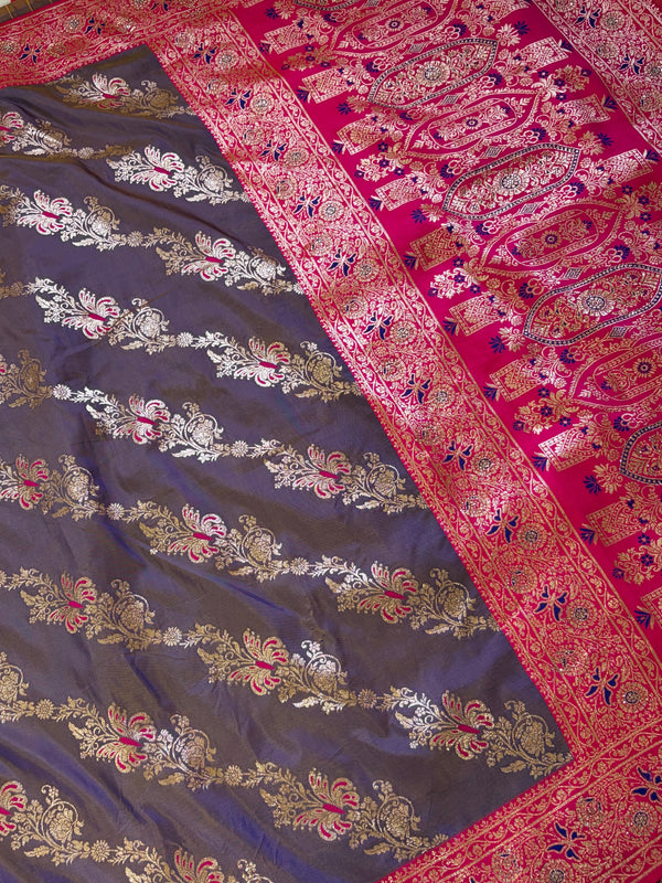 The Meenakshi Vilasa: Muted Purple & Rani Pink Woven Saree