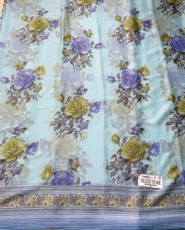The Powder Aahana: Ice Blue Floral Brasso Saree