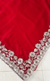 The Scarlet Rose: Crimson Red Georgette Saree with Ornate Floral Scalloped Border