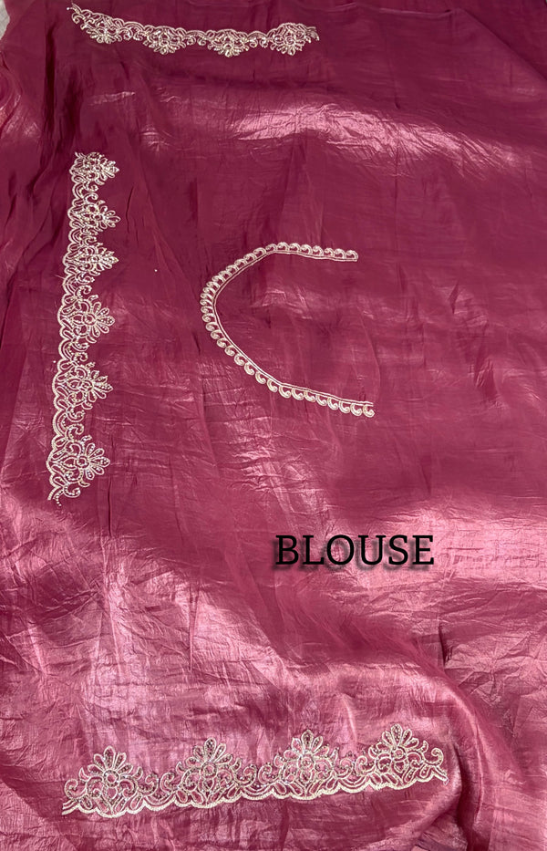 The Royal Amethyst: Mauve-Plum Tissue Silk Saree with Scalloped Zardosi Border