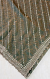 The Olive Grid: Sage-Khaki Chiffon Saree with Diagonal Sequin Leheriya