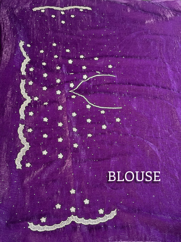 The Imperial Plum: Deep Violet Georgette Saree with Ornate Scalloped Thread Border