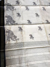 The Gajendra Vilasa: Off-White & Charcoal Black Embroidered Tussar Silk Cotton Saree