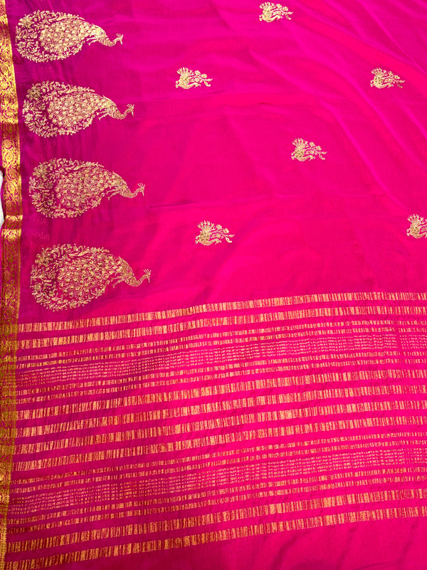 The Ananya Vilasa: Magenta Pink Crepe Silk Saree
