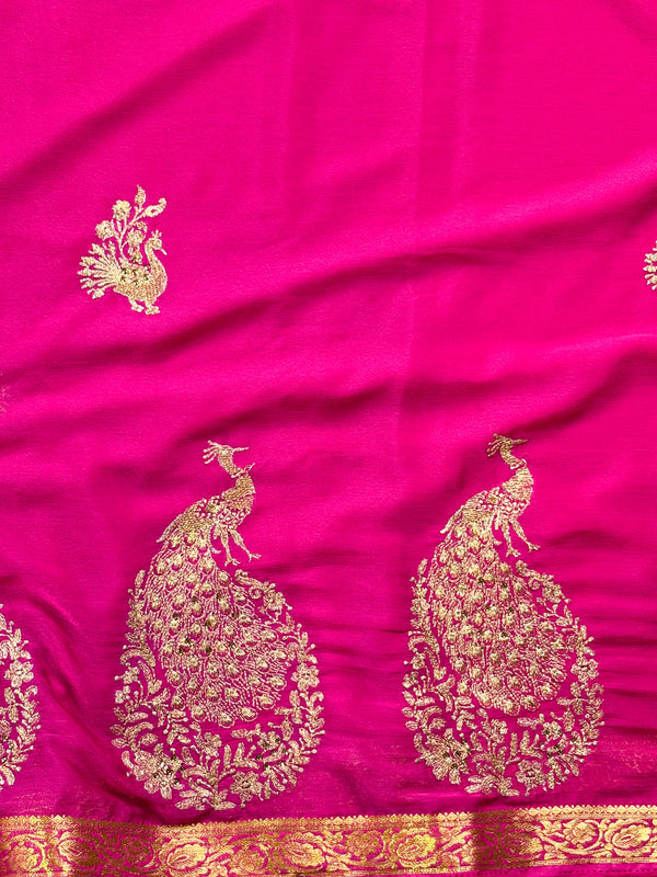 The Ananya Vilasa: Magenta Pink Crepe Silk Saree
