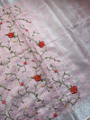 The Charu Nila: Blush Pink Embroidered Pure Linen Saree