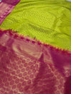 The Festive Zest: Parrot Green Kanchipuram Silk Saree with Rani Pink Zari Border