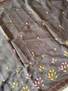 The Damini Riva: Slate Charcoal Grey Embroidered Cotton Saree
