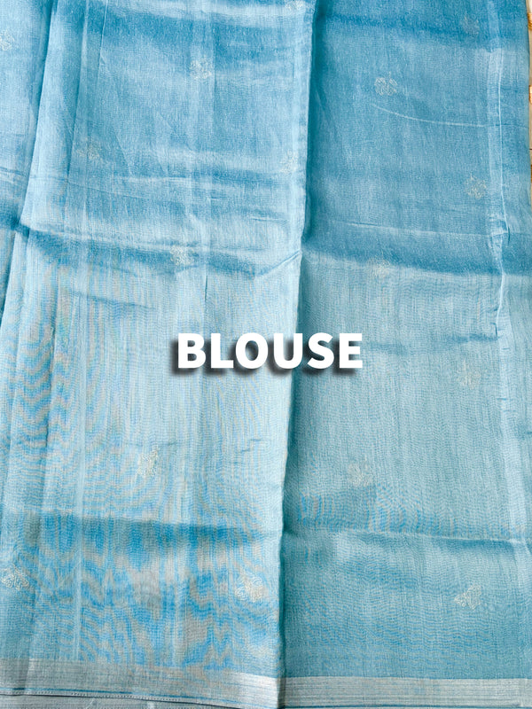 The Neeraja Riva: Slate Blue Embroidered Handloom Cotton Saree