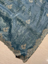 The Meghna Yamuna: Steel Blue Embroidered Raw Silk Saree