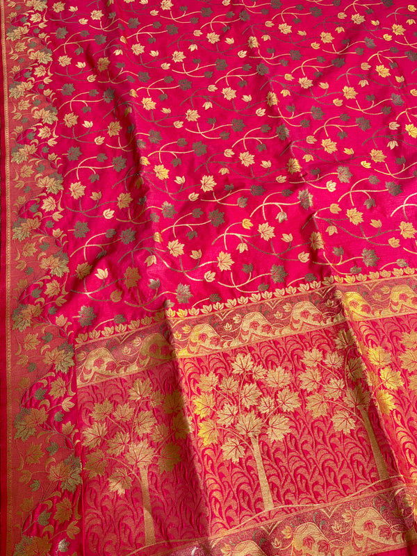 The Crimson Shubh: Crimson Bridal Red Banarasi Silk Saree With Gold Zari Jaal