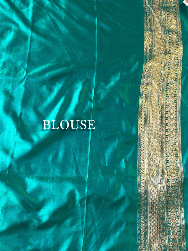The Mayur Mayukha: Teal Blue-Green Banarasi Saree With Gold Zari Buta