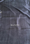 The Slate Lattice: Mineral Grey Pure Linen Saree with Geometric Weave & Temple Pallu