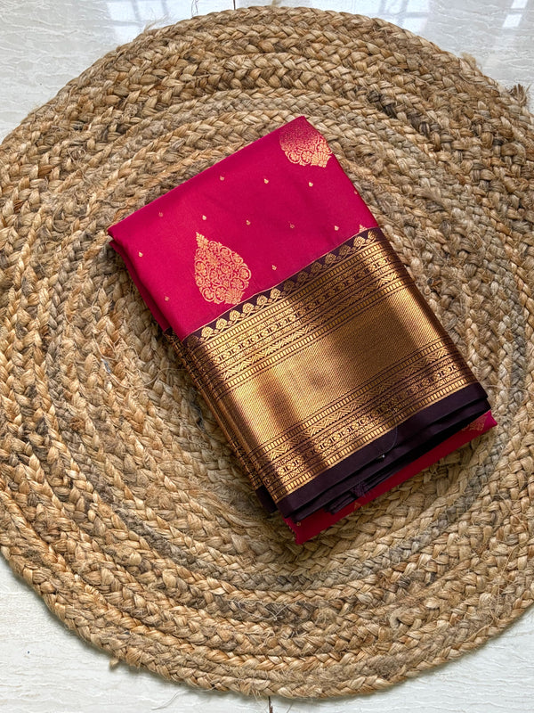 The Kalyani Vilasa: Rani Pink & Royal Purple Kanchipuram Silk Saree