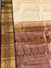 The Subhadra Vilasa: Cream Ivory & Royal Purple Kanchipuram Silk Saree