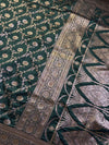 The Emerald Heritage: Deep Bottle Green Banarasi Silk Saree With Antique Gold Zari Jaal