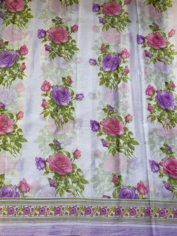 The Lavanya Riva: Lilac Lavender Floral Printed Brasso Saree