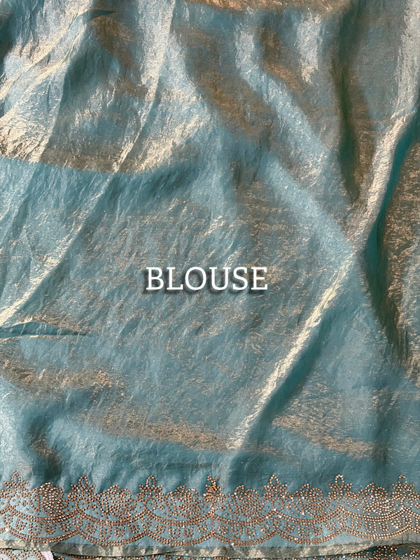 The Ocean Luminary: Turquoise Blue Shimmer Drape with Scalloped Gota & Sequin Border