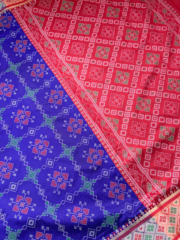 The Neelima Mayura: Royal Blue Patola Printed Silk Saree