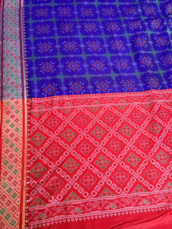 The Neelima Mayura: Royal Blue Patola Printed Silk Saree