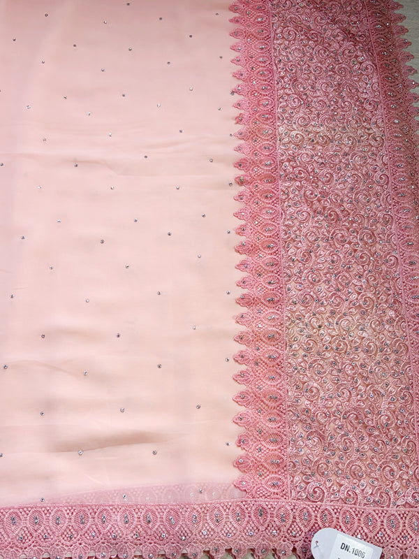 The Charu Mayura: Peach-Nude Embroidered Georgette Saree