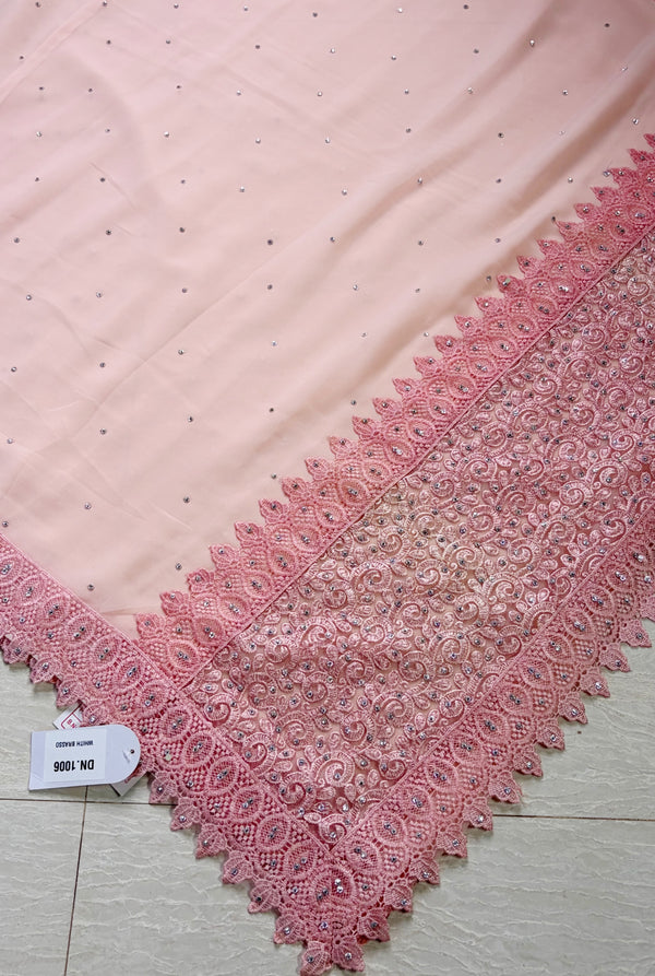 The Charu Mayura: Peach-Nude Embroidered Georgette Saree