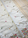 The Ivory Aranya: Ivory Tussar Cotton Silk Saree With Multi-Color Tribal Embroidery
