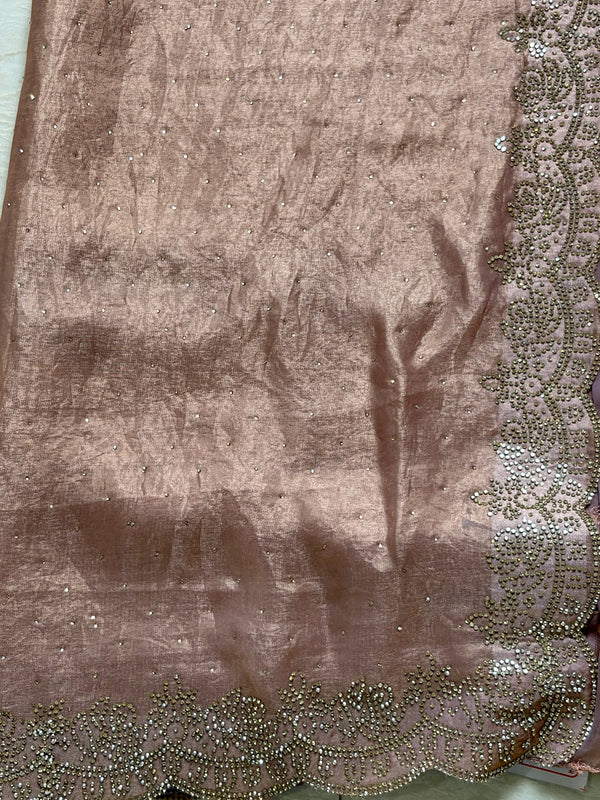 The Alvira Riva: Smokey Taupe Scalloped Embroidered Saree