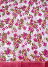 The Vrinda Mayura: Off-White & Magenta Floral Printed Saree