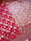 The Shonima Heritage: Scarlet Red Banarasi Silk Saree With Antique Gold Zari Jaal