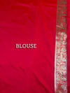 The Shonima Heritage: Scarlet Red Banarasi Silk Saree With Antique Gold Zari Jaal