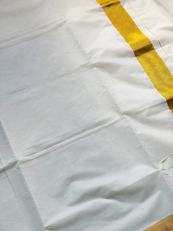 The Malabar Heritage: Off-White Kerala Kasavu Cotton Saree with Golden Zari Border