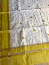 The Devika Vilasa: Cream Ivory & Lemon Yellow Tussar Silk Cotton Saree