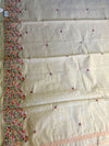 The Aarna Riva: Beige Tussar-Finish Embroidered Handloom Cotton Saree