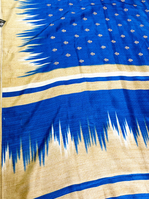 The Neelambari Mayura: Royal Blue & Tussar-Beige Linen Saree