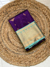 The Kadambari Vilasa: Royal Purple & Aqua-Cyan Kanchipuram Silk Saree
