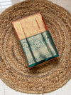 The Mridula Vilasa: Peach-Coral & Sea Green Kanchipuram Tissue Silk Saree