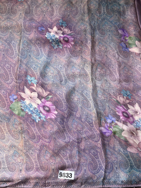 The Amethyst Breeze: Mauve & Lavender Printed Italian Silk Saree