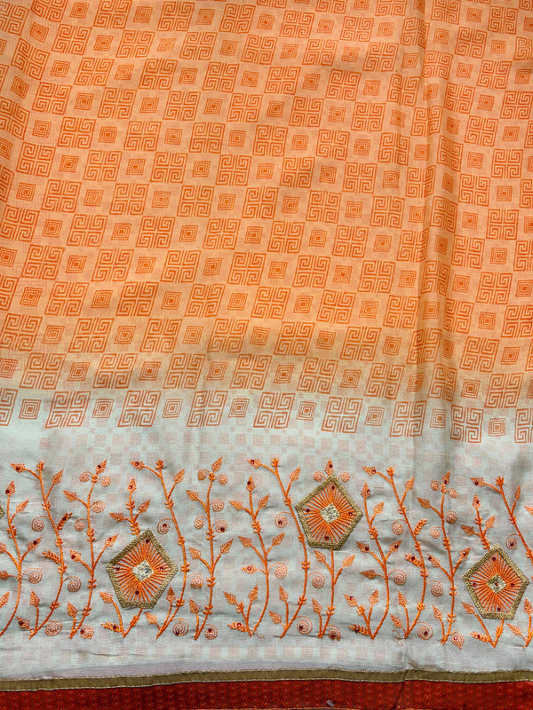 The Sunaina Riva: Mustard Yellow Geometric & Embroidered Cream Border Saree